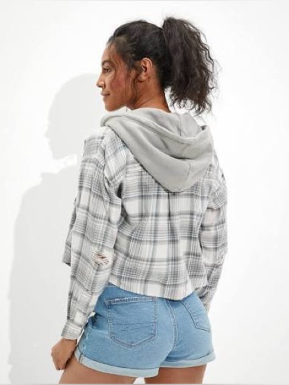 American Eagle Outfitters Black and White Plaid Off-the-Shoulder Sweater